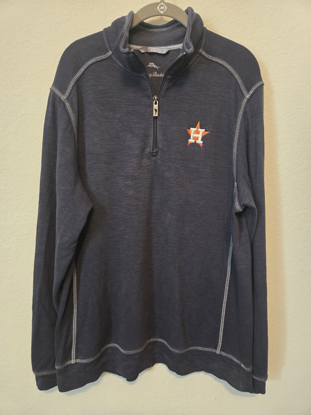 ASTROS Tommy Bahama Navy Quarter-Zip Pullover.